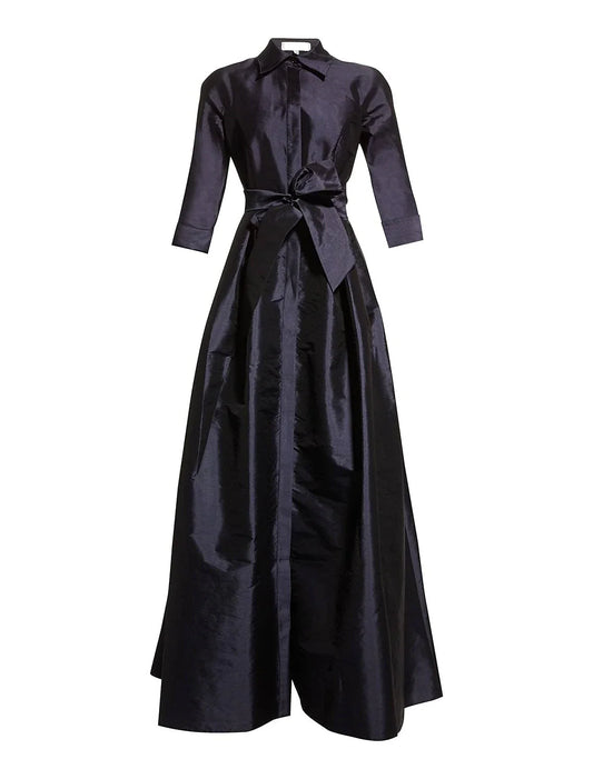 Evening Gown Elegant Dress Wedding Guest Floor Length 3/4 Length Sleeve Shirt Collar Pocket Taffeta with Pocket Strappy simple gentle atmospheric and unique desi Bring summer colors to enhance whiteness