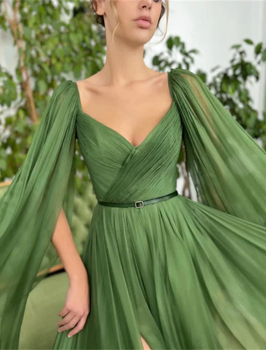 Evening Gown Elegant Dress Wedding Party Court Train Sleeveless V Neck Fall Wedding Guest Chiffon with Ruched simple gentle atmospheric and unique desi Bring summer colors to enhance whiteness
