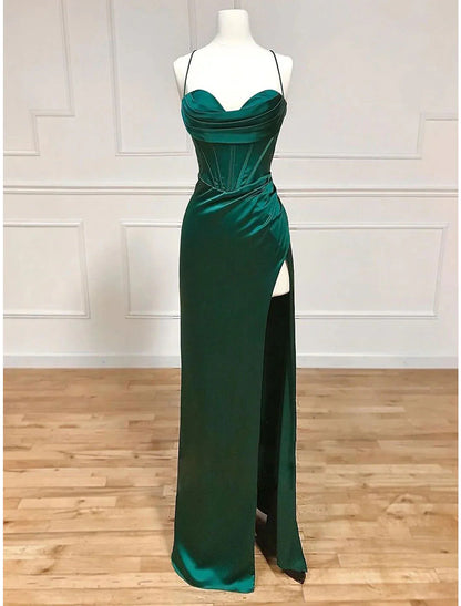 Evening Gown Empire Dress Formal Wedding Party Floor Length Sleeveless Spaghetti Strap Satin Backless with Pleats simple gentle atmospheric and unique desi Bring summer colors to enhance whiteness
