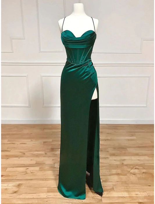 Evening Gown Empire Dress Formal Wedding Party Floor Length Sleeveless Spaghetti Strap Satin Backless with Pleats simple gentle atmospheric and unique desi Bring summer colors to enhance whiteness