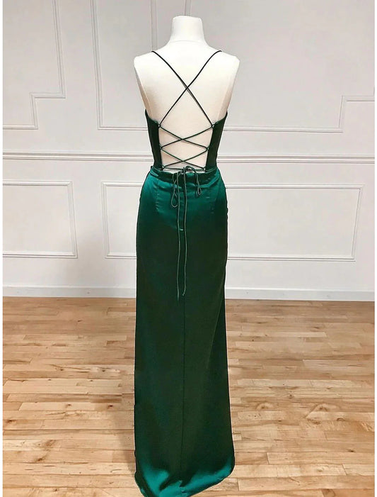 Evening Gown Empire Dress Formal Wedding Party Floor Length Sleeveless Spaghetti Strap Satin Backless with Pleats simple gentle atmospheric and unique desi Bring summer colors to enhance whiteness