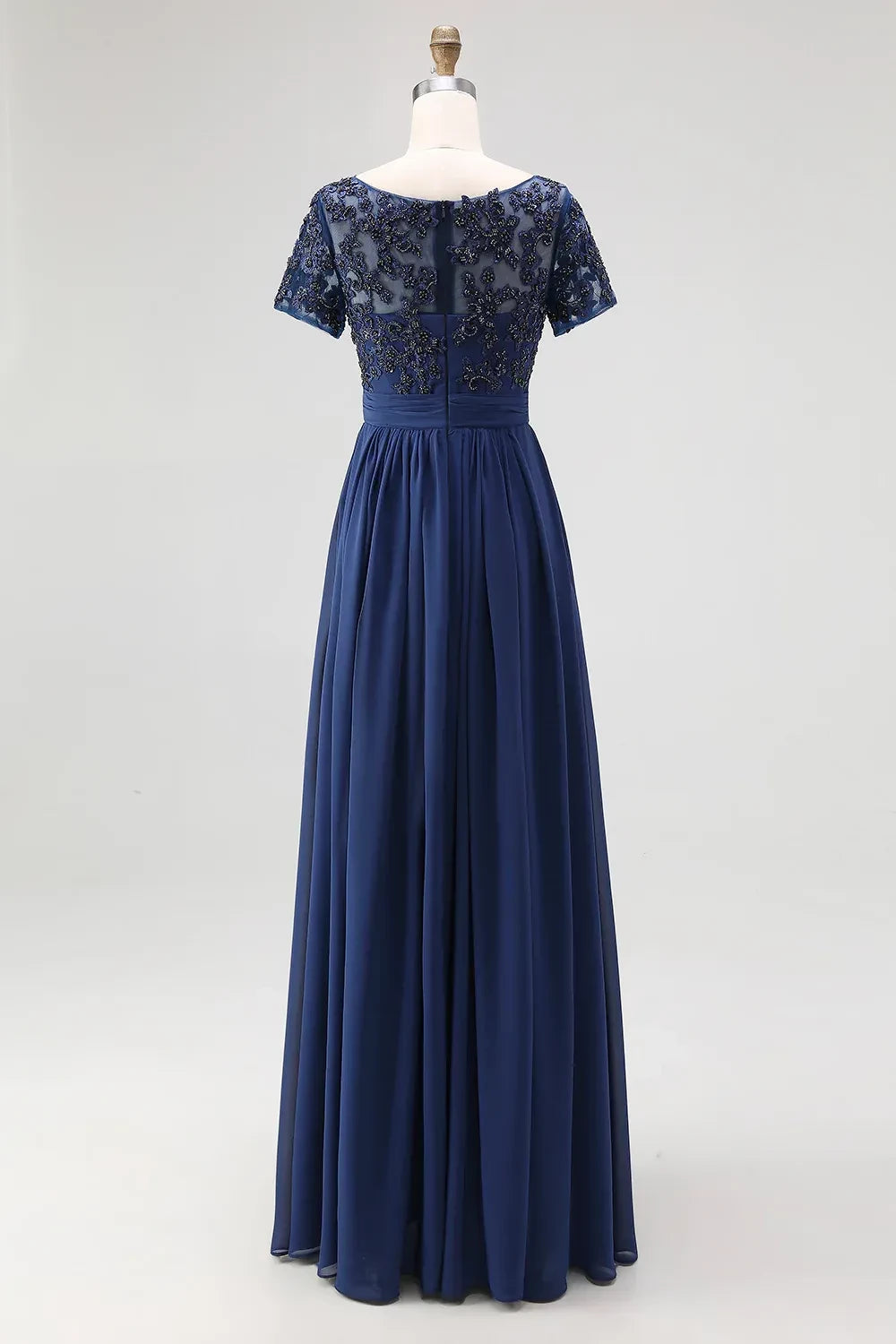 Exquisite A Line Boat Neck Short Sleeve Embroidered Back Floor Length Mother of the Bride Dress