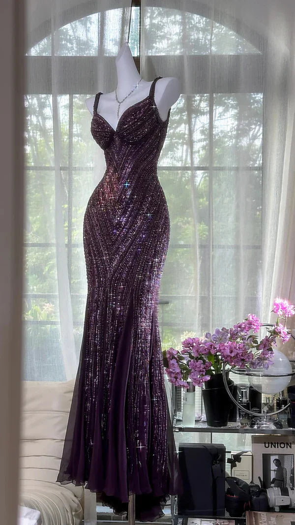 Exquisite Beaded Sequin Mermaid V Neck Chiffon Prom Dress Evening Dress Formal Dress simple gentle atmospheric and unique desi Bring summer colors to enhance whiteness