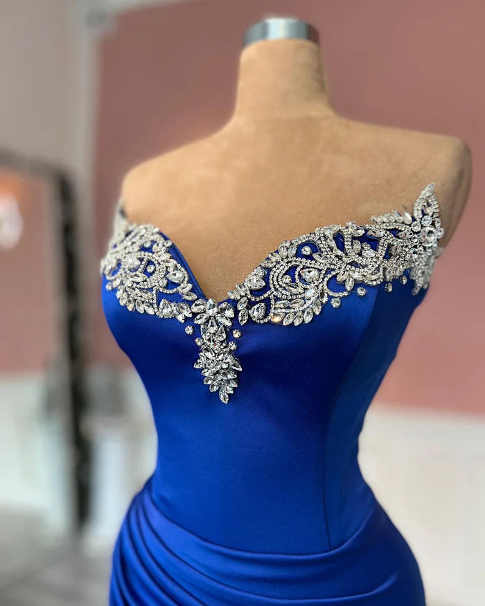 Exquisite Royal Blue Column Jewels Strapless Prom Dress With Slit Simple gentle atmospheric and unique design ﻿Exquisite Royal Blue Column Jewels Strapless Prom Dress With Slit Simple gentle atmospheric and unique design ﻿