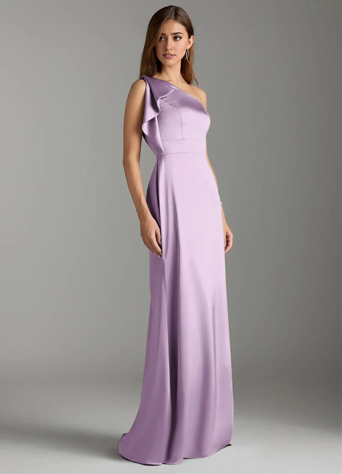 Frosted Lilac Mermaid Ruched Stretch Satin Dress simple gentle atmospheric and unique desi Bring summer colors to enhance whiteness