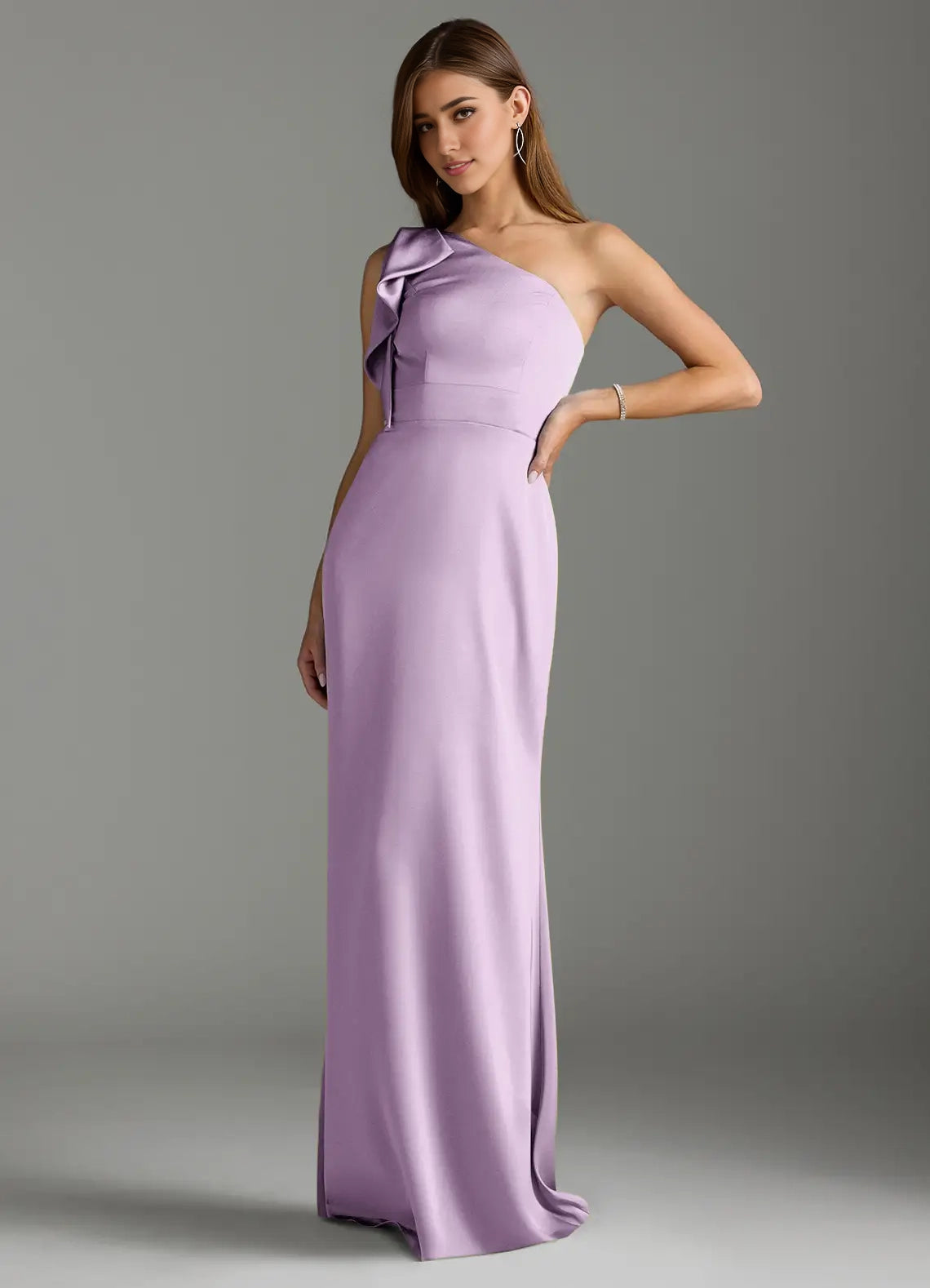 Frosted Lilac Mermaid Ruched Stretch Satin Dress simple gentle atmospheric and unique desi Bring summer colors to enhance whiteness