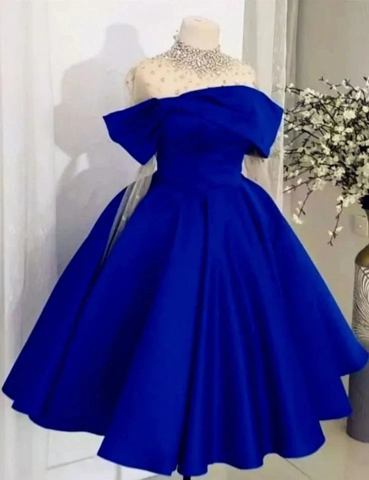 Pretty Ball Gown Royal Blue Satin Evening Dress Prom Dresses With Beads formal wear dresses simple gentle atmospheric and unique desi Bring summer colors to enhance whiteness