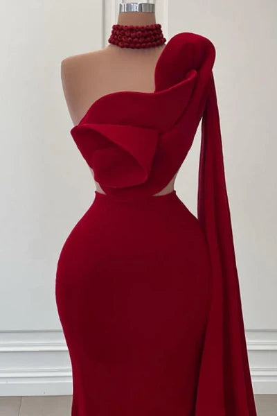 Fabulous Long Burgundy One-Shoulder Mermaid Sleeveless Prom Gown with Ruffles Sleeves Simple gentle atmospheric and unique design