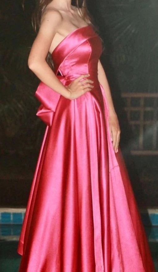 Fancy A Line Strapless Pink Satin Sleeveless Long Evening Dress Party Gowns Evening Special Formal Dresses Prom Dress