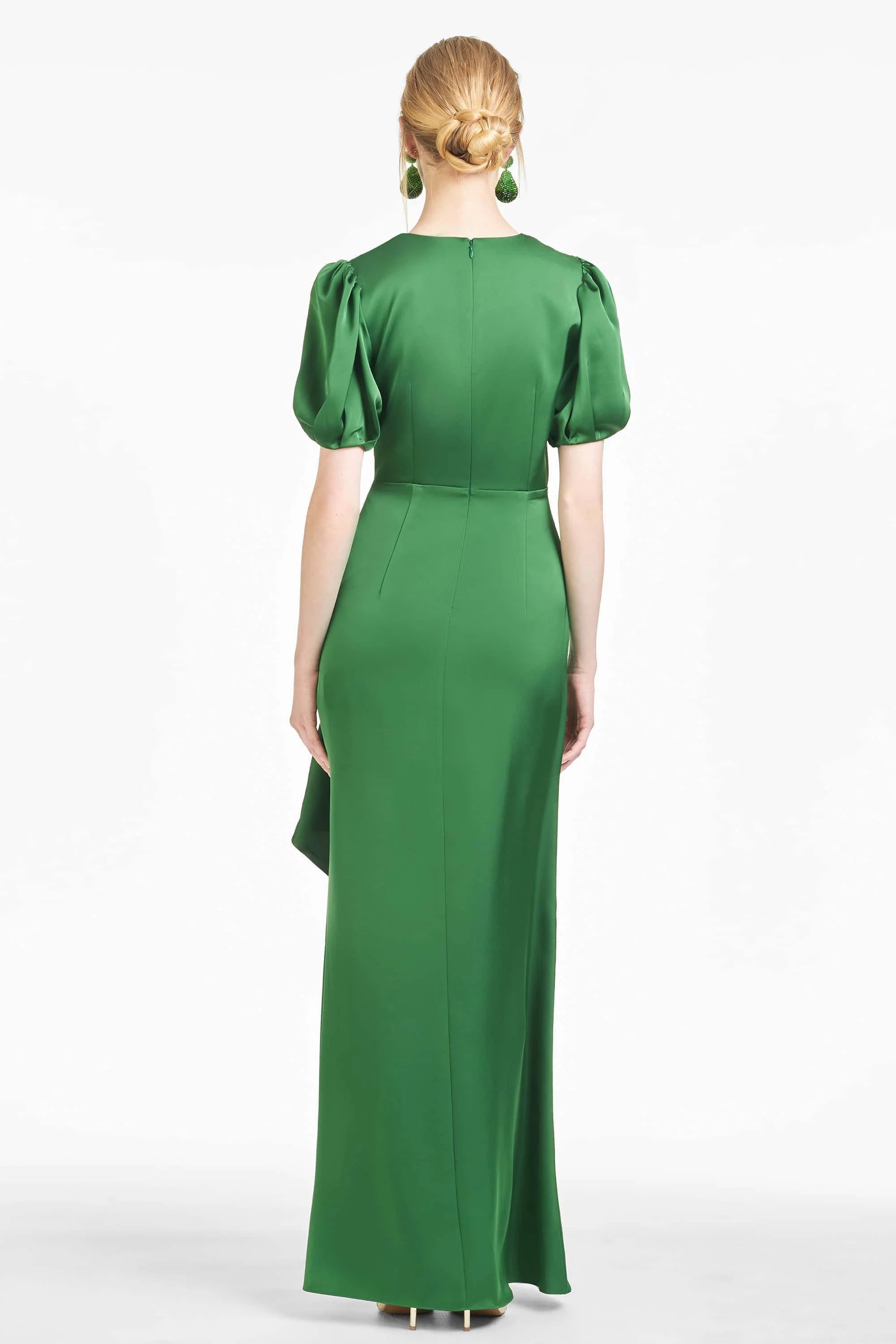 Fashion Puff Sleeve Sheath V Neck Short Sleeve Zipper Back Floor Length For Ladies Evening Dress