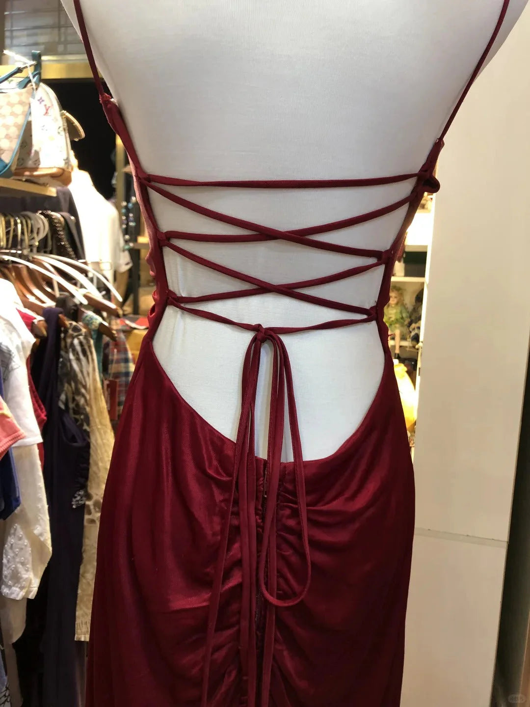 Fashion Retro Elegant Exquisite Rhinestone Spaghetti Straps Long Satin Sexy Backless Prom simple gentle atmospheric and unique desi Bring summer colors to enhance whiteness