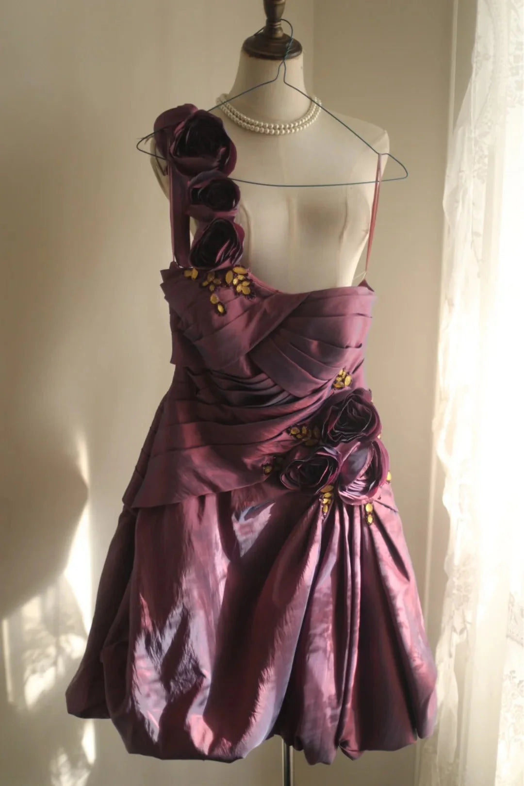 Fashion Sexy Handmade Rose Flower Short Taffeta Satin Homecoming Dress Birthday Party Dresssimple gentle atmospheric and unique desi Bring summer colors to enhance whiteness