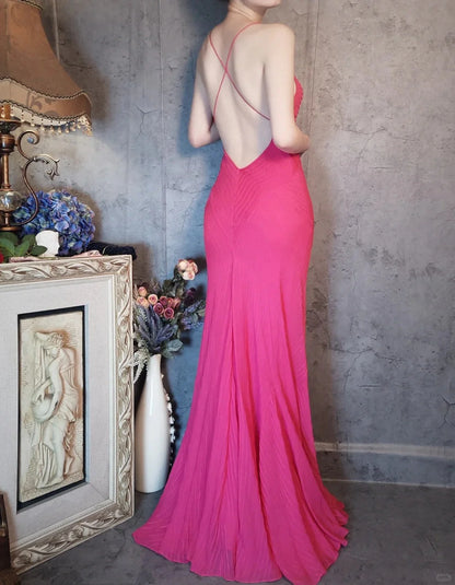 Floor-length hem suspender dress Sleeveless  padded bust mermaid - style evening gown