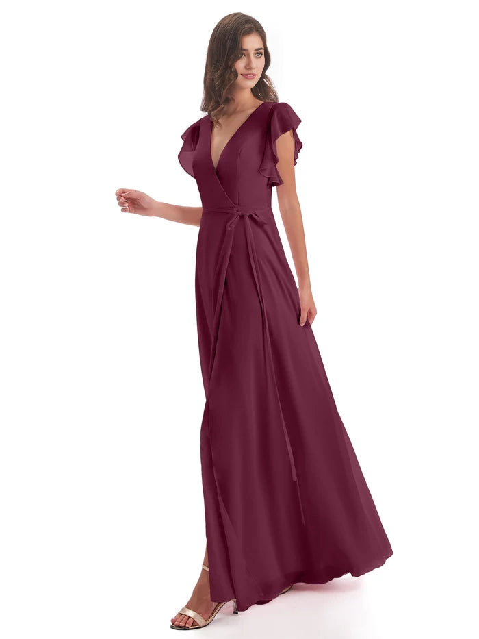 Floor Length V-Neck Chiffon Bridesmaid Dresses simple gentle atmospheric and unique desi Bring summer colors to enhance whiteness