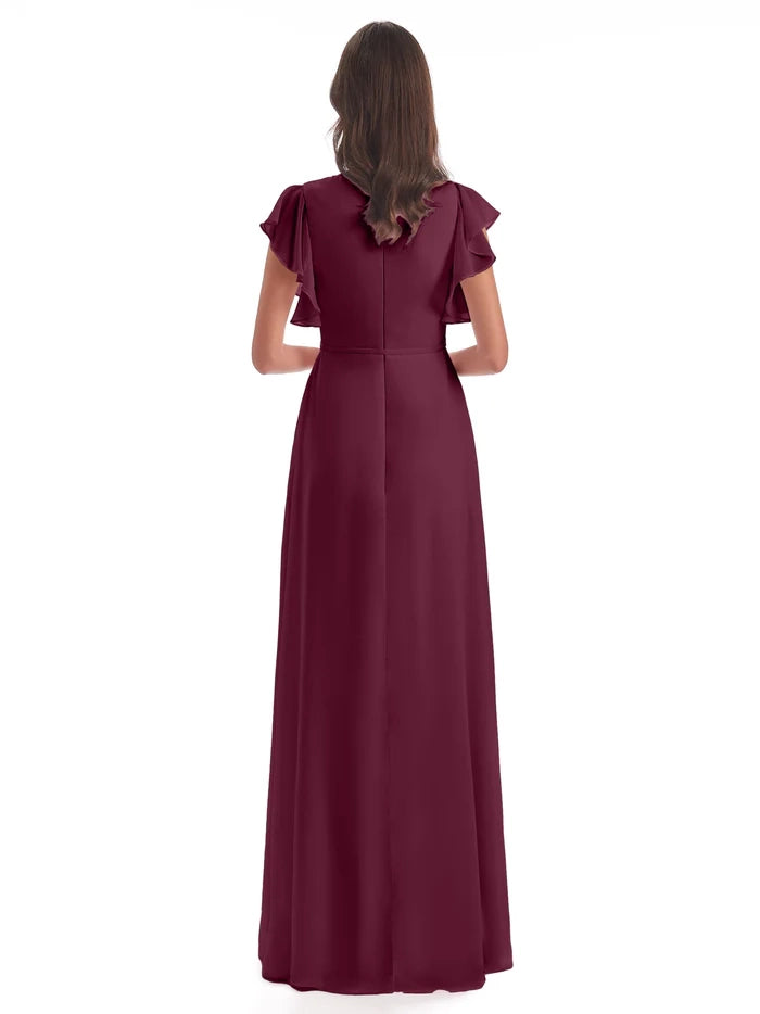 Floor Length V-Neck Chiffon Bridesmaid Dresses simple gentle atmospheric and unique desi Bring summer colors to enhance whiteness
