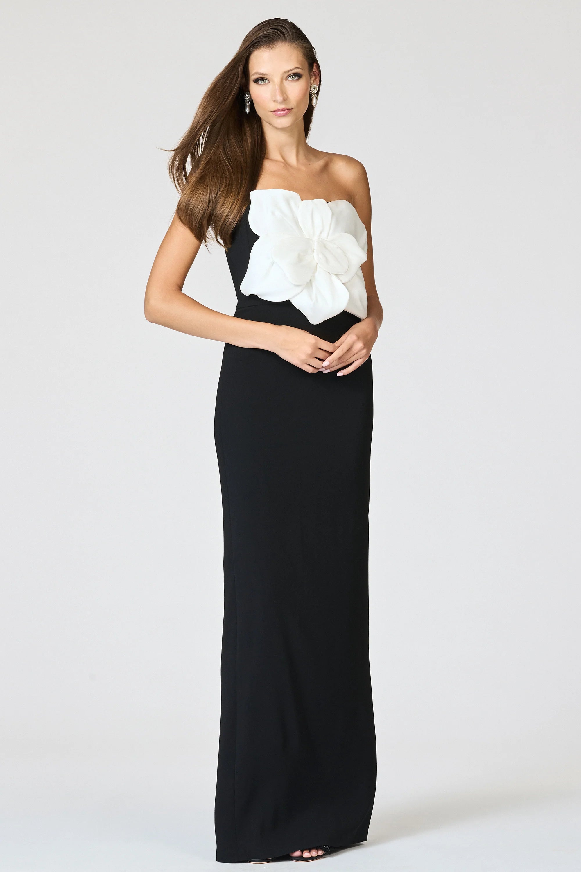 Floral Accent Sheath Strapless Sleeveless Zipper Back Floor Length Female Evening Dress