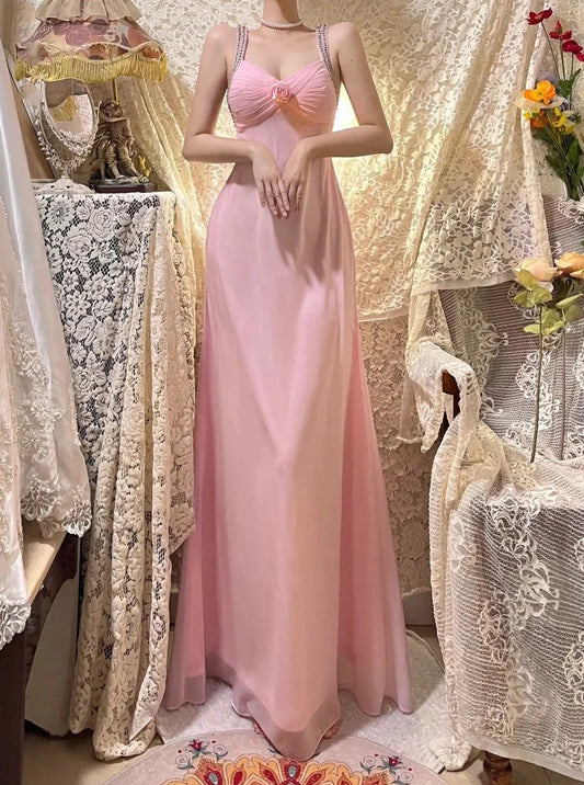 Floral Beading Long Satin Tulle Ball Gown Evening Dress simple gentle atmospheric and unique desi Bring summer colors to enhance whiteness