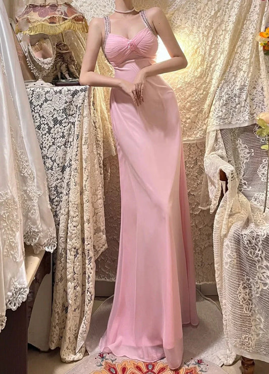 Floral Beading Long Satin Tulle Ball Gown Evening Dress simple gentle atmospheric and unique desi Bring summer colors to enhance whiteness