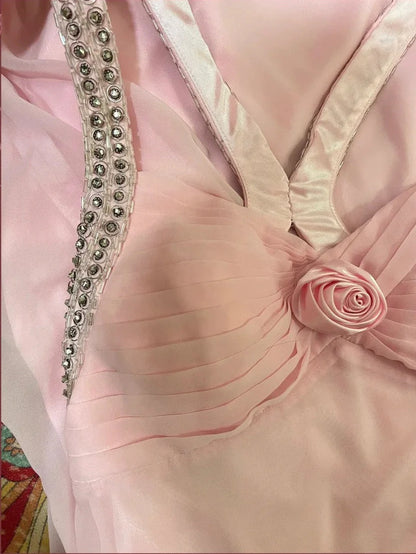 Floral Beading Long Satin Tulle Ball Gown Evening Dress simple gentle atmospheric and unique desi Bring summer colors to enhance whiteness