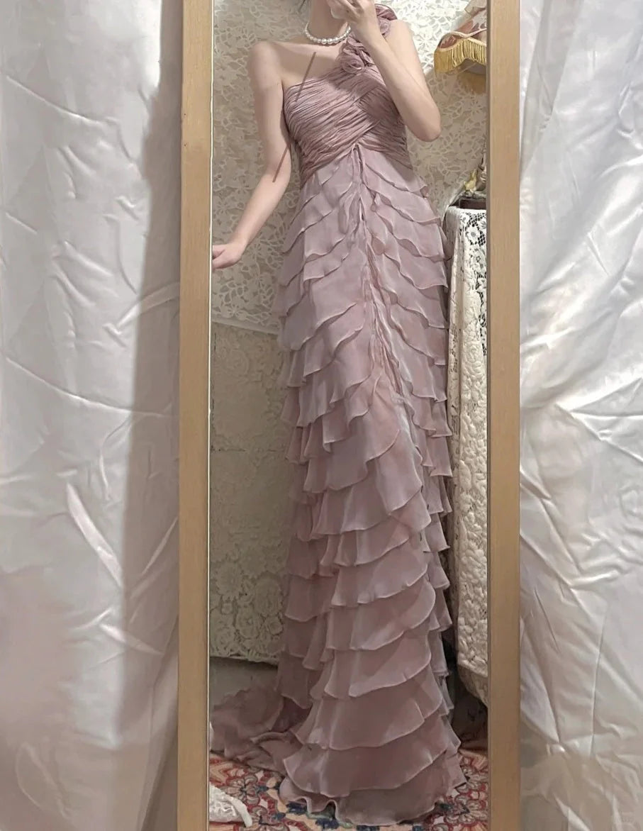 Floral Elegant Long Chiffon Ball Gown Evening Gown Party Dress simple gentle atmospheric and unique desi Bring summer colors to enhance whiteness