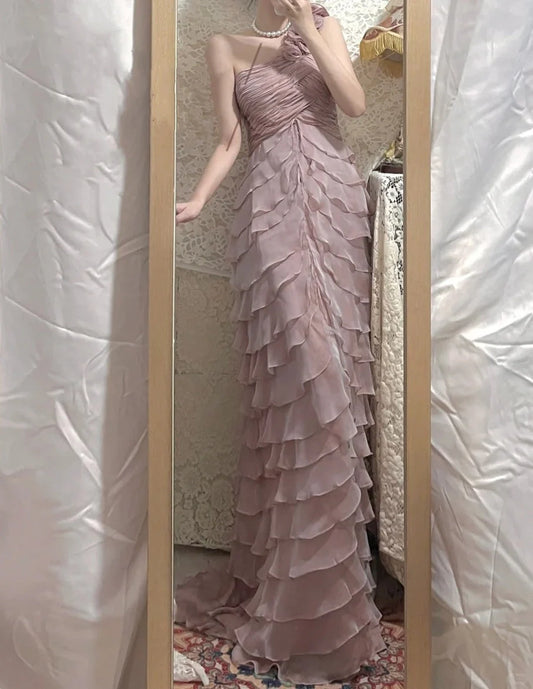 Floral Elegant Long Chiffon Ball Gown Evening Gown Party Dress simple gentle atmospheric and unique desi Bring summer colors to enhance whiteness