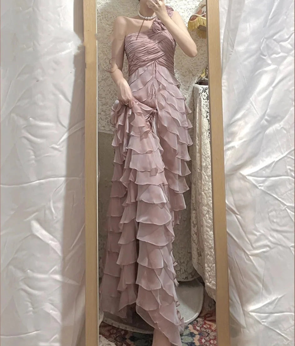 Floral Elegant Long Chiffon Ball Gown Evening Gown Party Dress simple gentle atmospheric and unique desi Bring summer colors to enhance whiteness