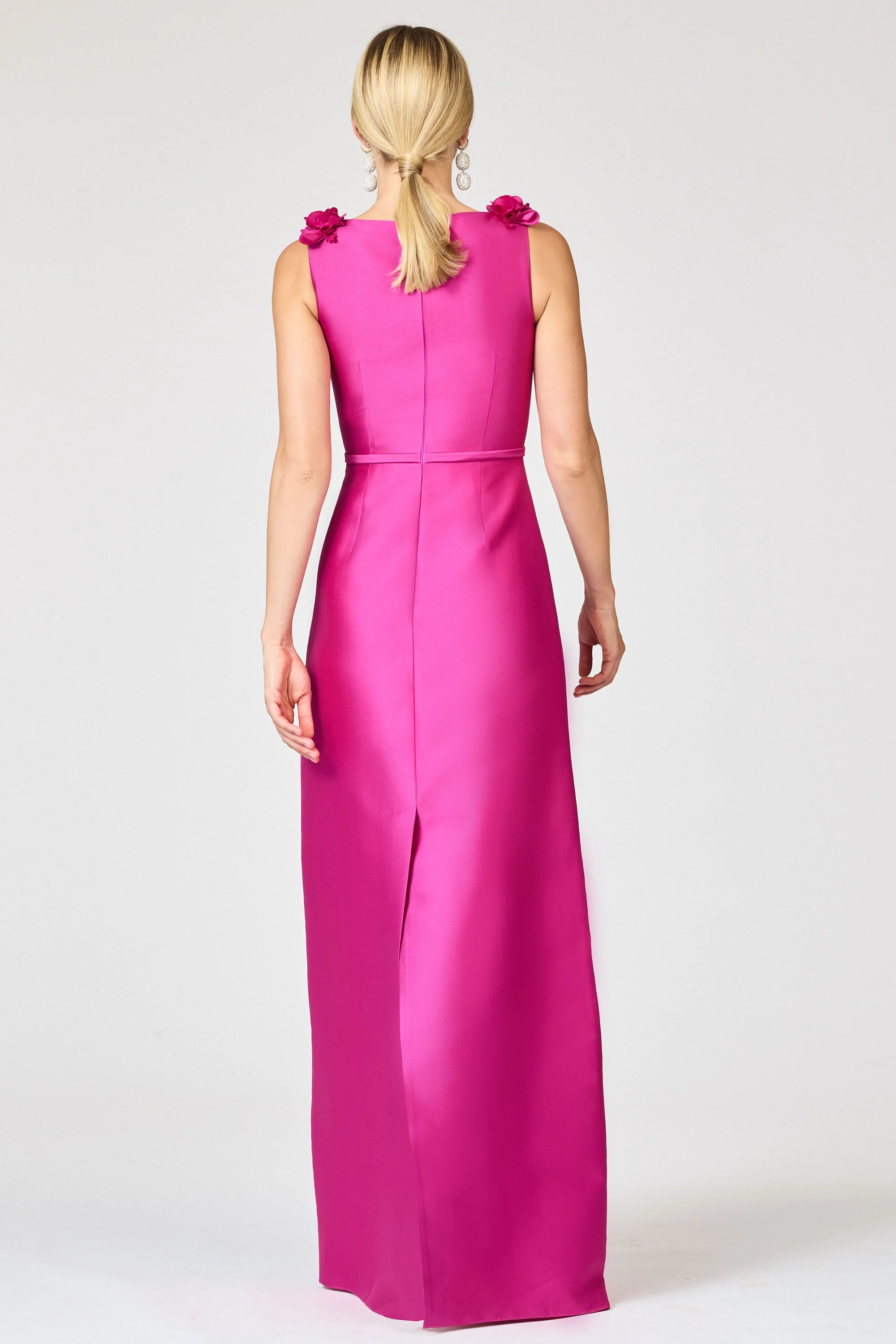 Flower Accented Sheath Crew Neck Sleeveless Zipper Back Floor Length For Ladies Evening Dress