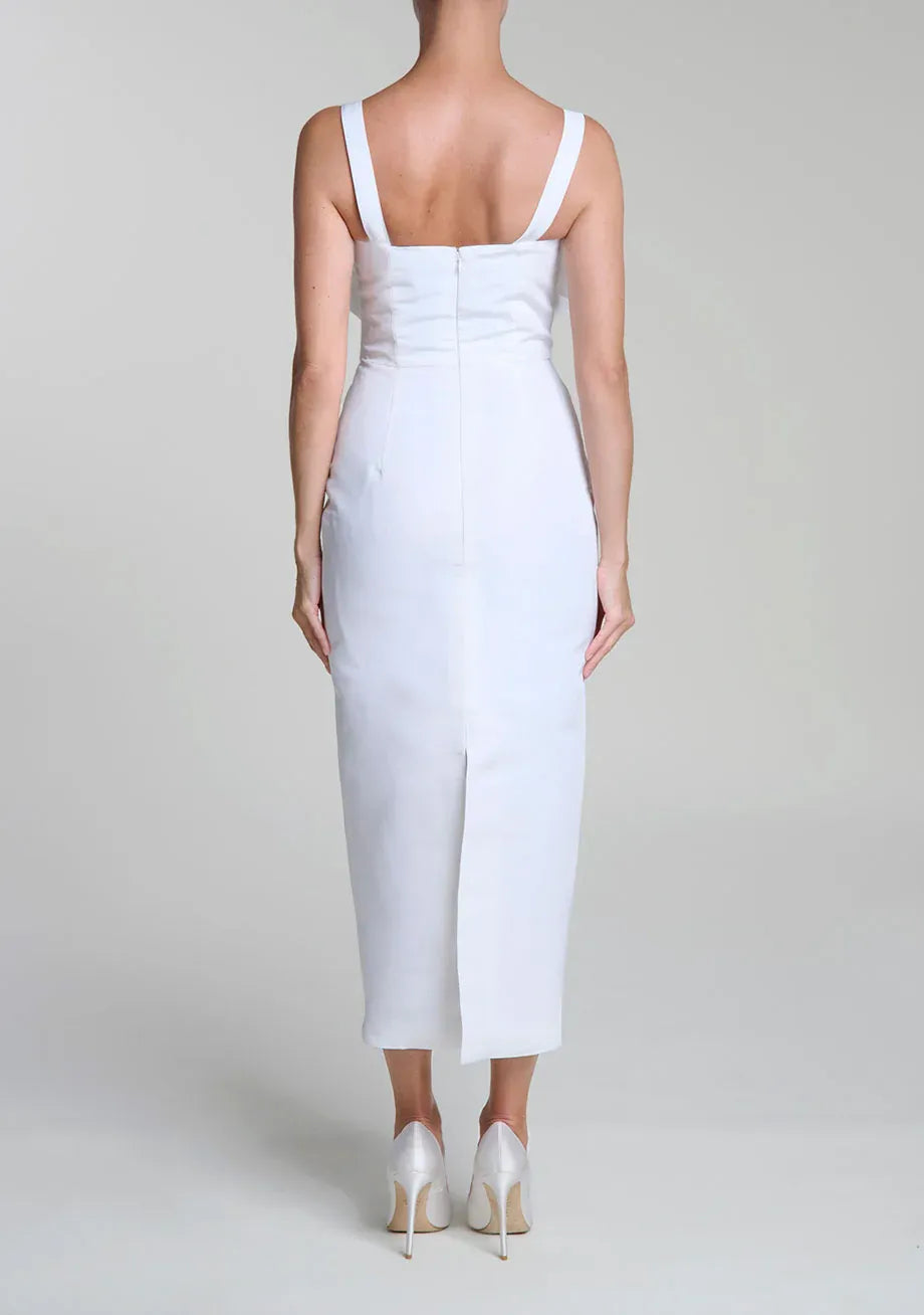 Flower Bow Sheath Square Neck Sleeveless Zipper Back Midi Length For Women Evening Dress