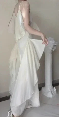 Flowing Long Chiffon Ball Gown Evening Dress Party Dress simple gentle atmospheric and unique desi Bring summer colors to enhance whiteness