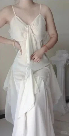 Flowing Long Chiffon Ball Gown Evening Dress Party Dress simple gentle atmospheric and unique desi Bring summer colors to enhance whiteness