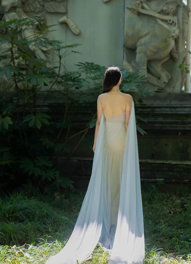 Flowy Simple Ivory A Line Pleated Tulle Long Evening Dress Party Dress  simple gentle atmospheric and unique desi Bring summer colors to enhance whiteness