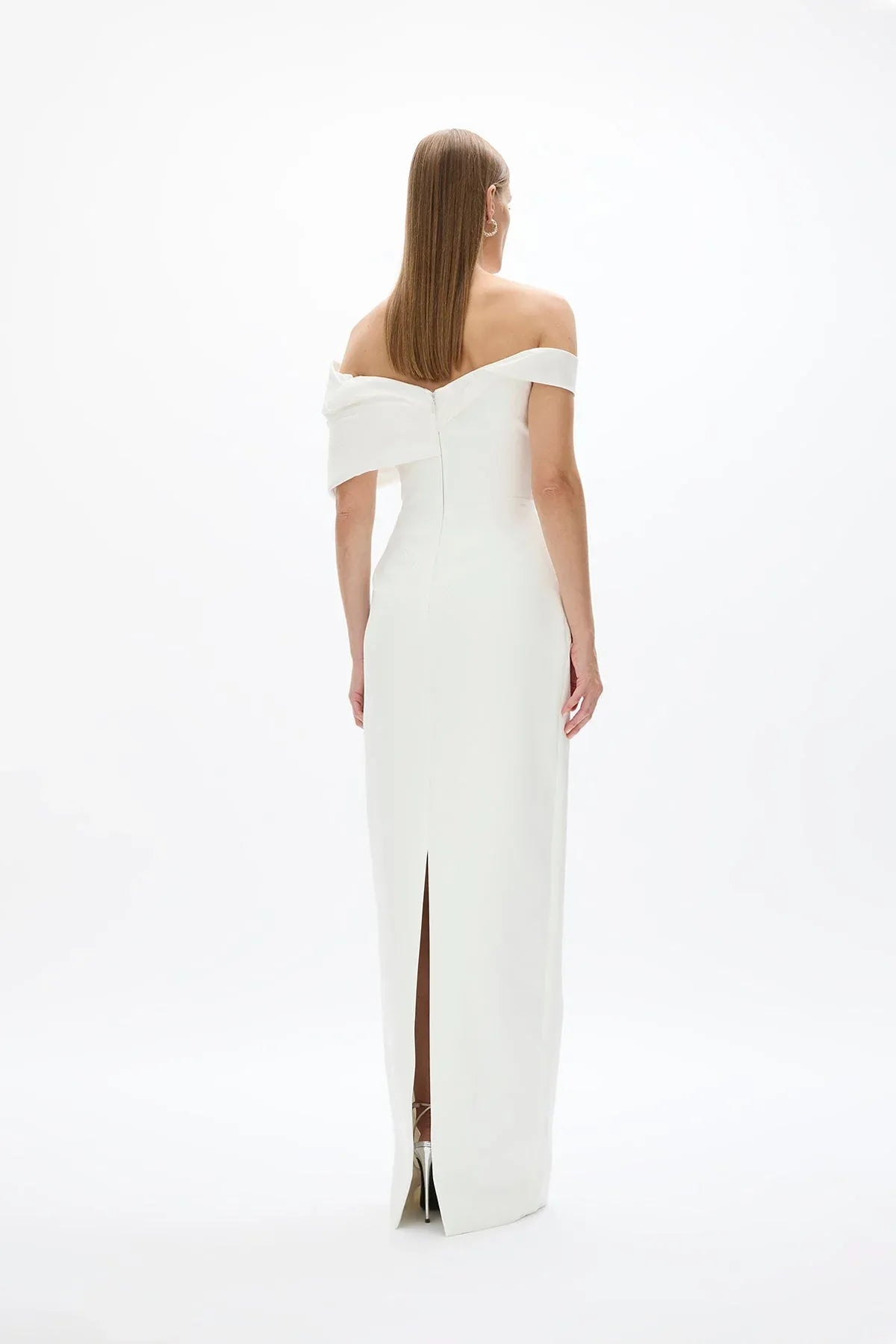 Folded Sheath Off the Shoulder Sleeveless Zipper Back High Slit Floor Length For Sale Prom Dress