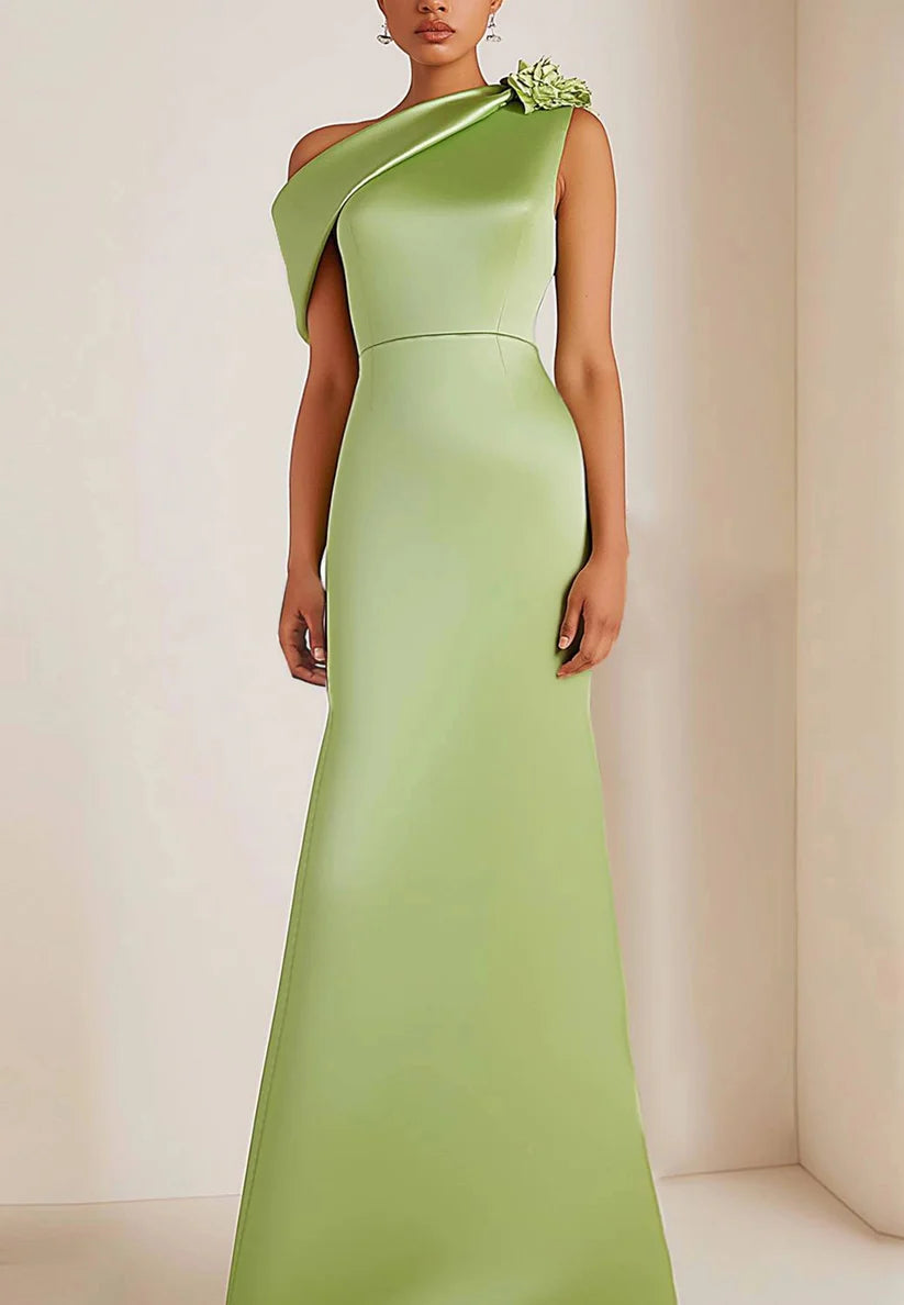 Formal One-shoulder Dress Green Party Floor Length Dress simple gentle atmospheric and unique desi Bring summer colors to enhance whiteness