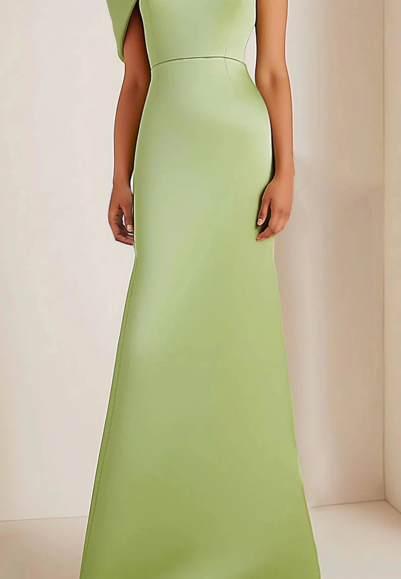 Formal One-shoulder Dress Green Party Floor Length Dress simple gentle atmospheric and unique desi Bring summer colors to enhance whiteness