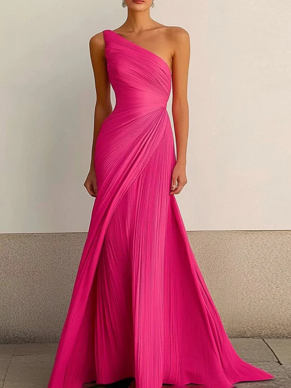 Formal Party Prom Dress One Shoulder Maxi Dress simple gentle atmospheric and unique desi Bring summer colors to enhance whitenes