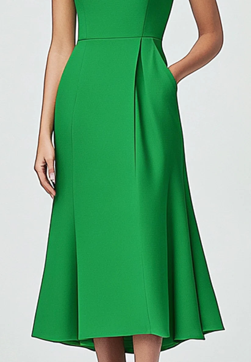 Formal Work Green A-Line Dress Short Sleeves Flared Dress simple gentle atmospheric and unique desi Bring summer colors to enhance whiteness