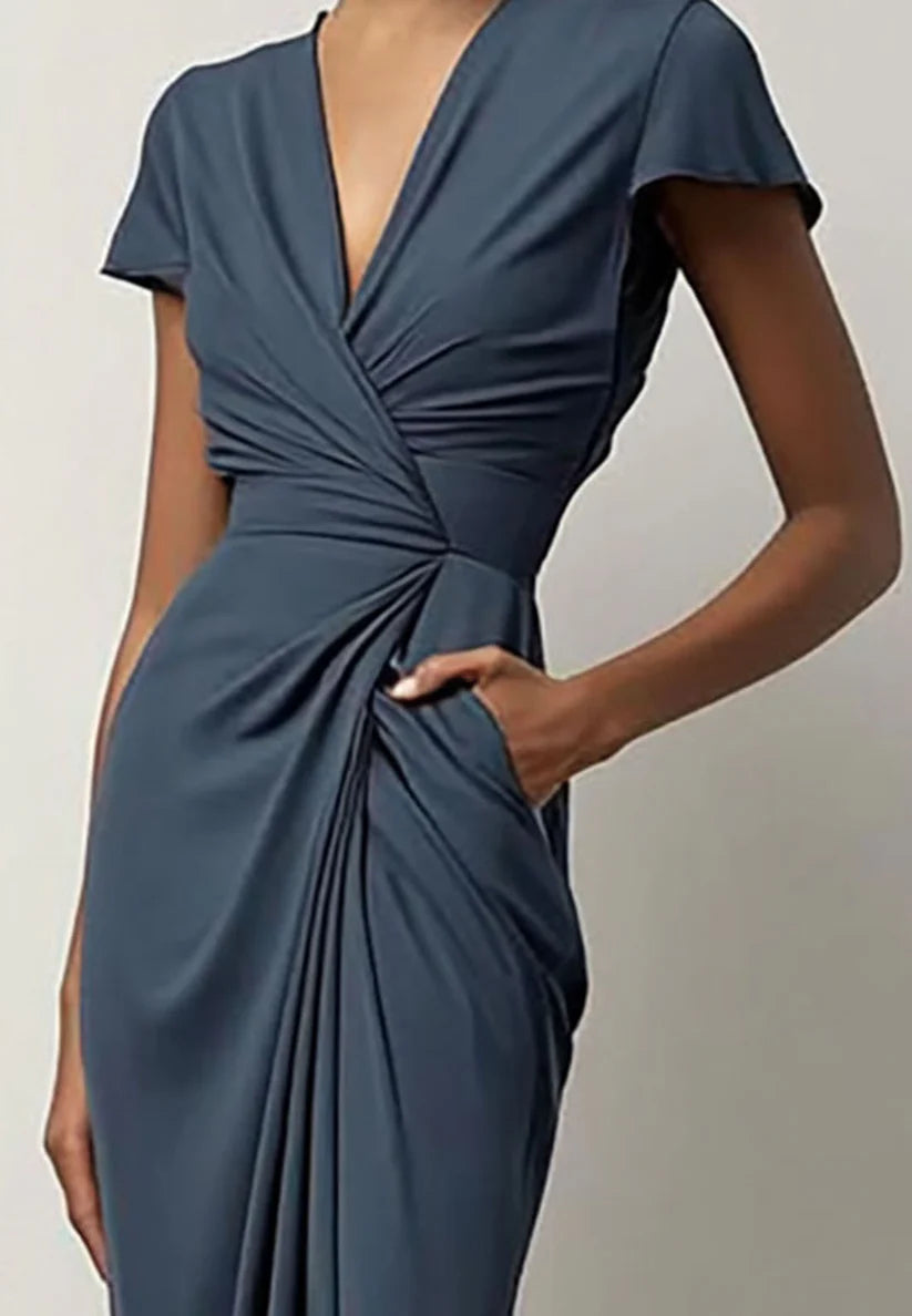 Formal Work Party Boat Neck Royal Blue Sleeveless Wedding Guest Midi Dreess simple gentle atmospheric and unique desi Bring summer colors to enhance whiteness