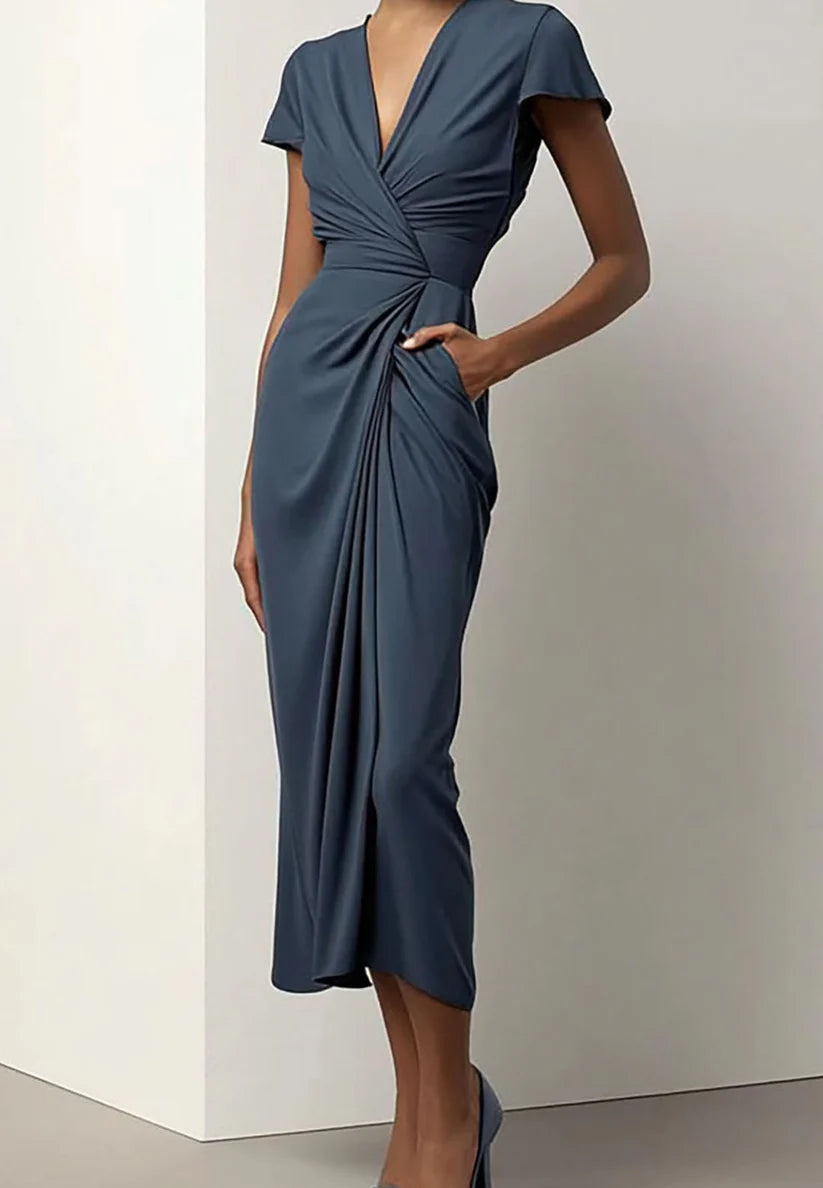 Formal Work Party Boat Neck Royal Blue Sleeveless Wedding Guest Midi Dreess simple gentle atmospheric and unique desi Bring summer colors to enhance whiteness