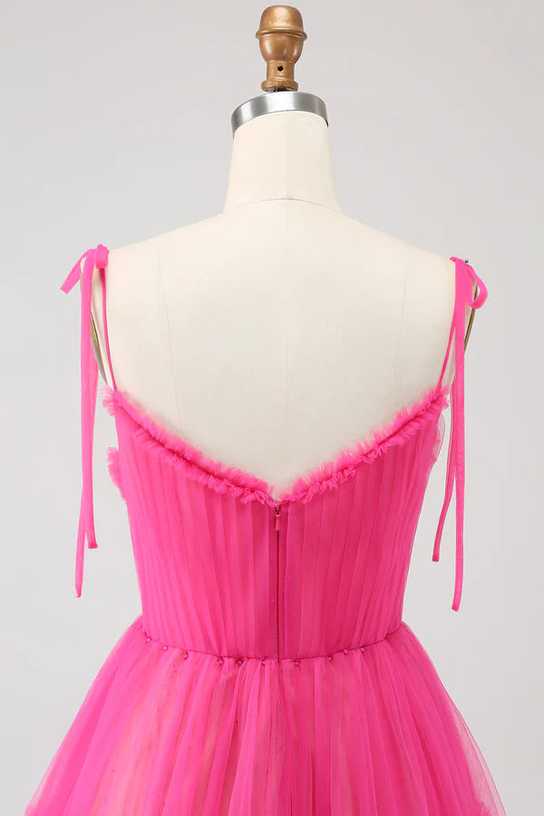 Fuchsia A-Line Ruffled Long Tulle Prom Dress simple gentle atmospheric and unique desi