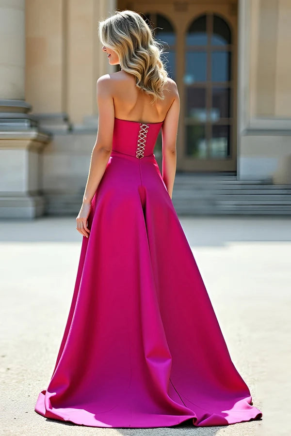 Fuchsia A Line Strapless Prom Dress with Sli simple gentle atmospheric and unique desi Bring summer colors to enhance whiteness