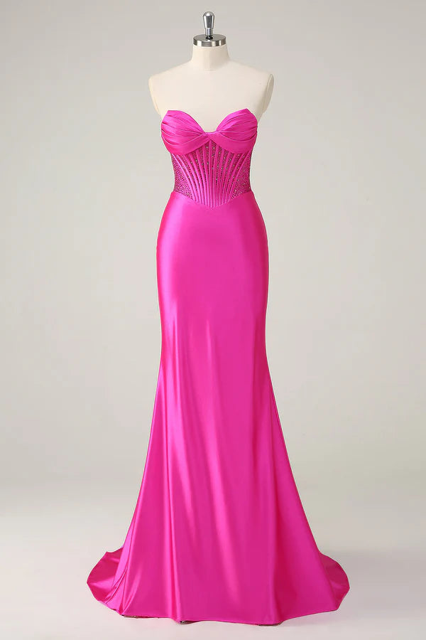 Fuchsia Mermaid Strapless Corset Prom Dress simple gentle atmospheric and unique desi