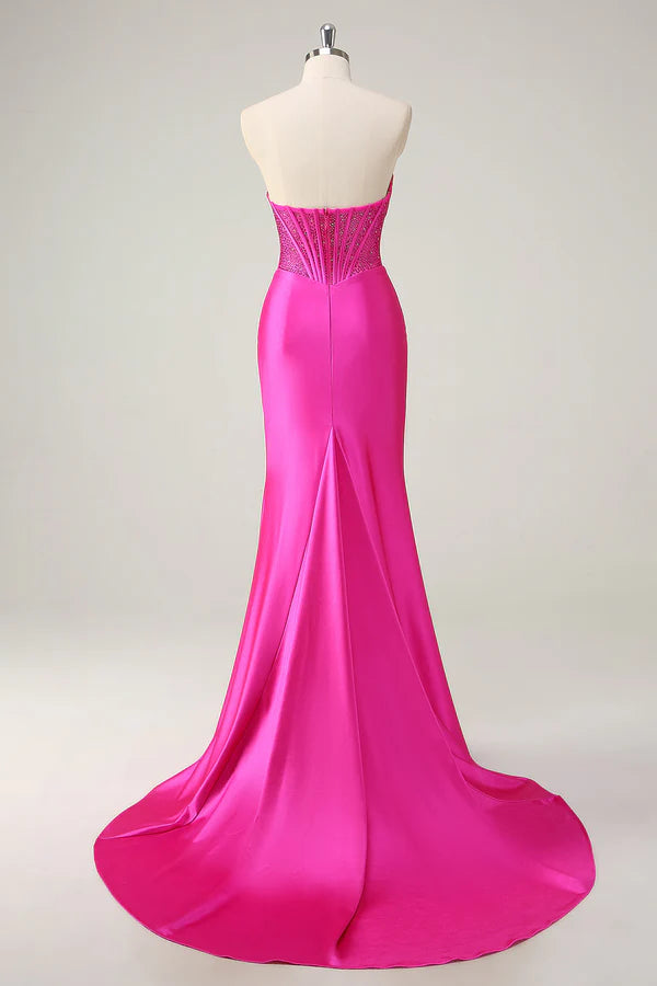 Fuchsia Mermaid Strapless Corset Prom Dress simple gentle atmospheric and unique desi