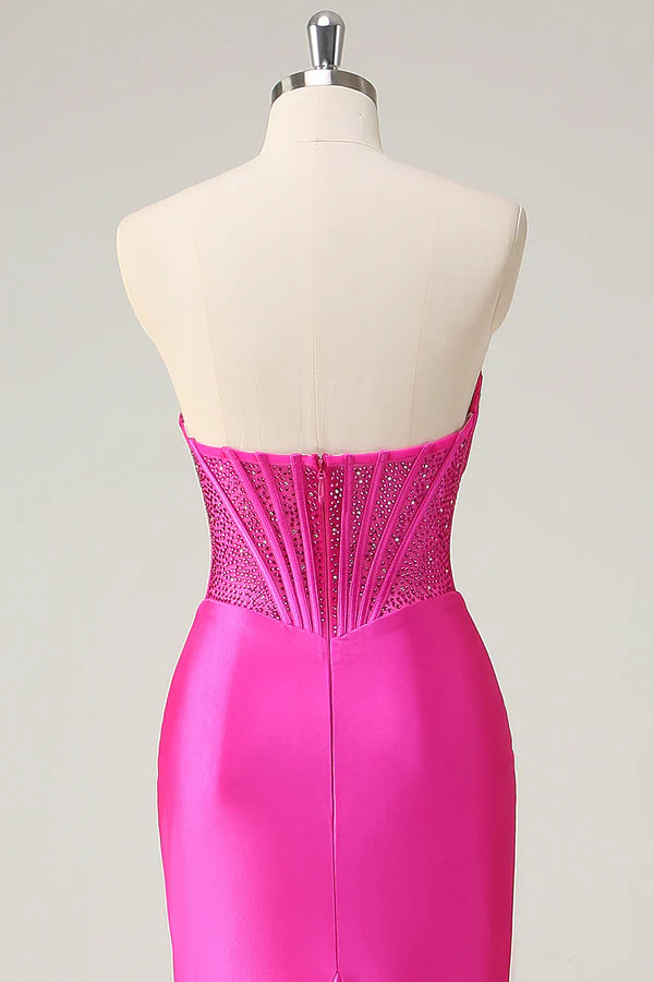 Fuchsia Mermaid Strapless Corset Prom Dress simple gentle atmospheric and unique desi