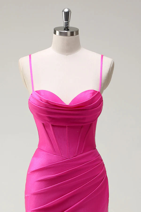 Fuchsia Spaghetti Straps Mermaid Long Prom Dress with Slit simple gentle atmospheric and unique desi Bring summer colors to enhance whiteness