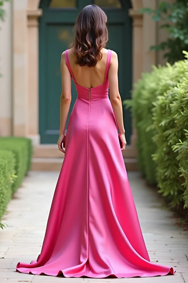 Fuchsia Spaghetti Straps Sheath Prom Dress with Slit simple gentle atmospheric and unique desi Bring summer colors to enhance whiteness