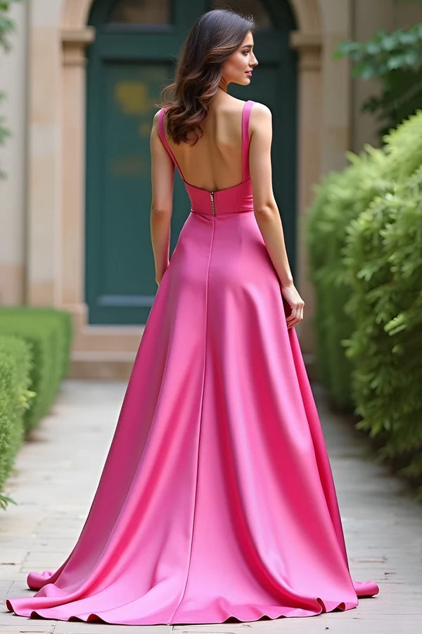 Fuchsia Spaghetti Straps Sheath Prom Dress with Slit simple gentle atmospheric and unique desi Bring summer colors to enhance whiteness