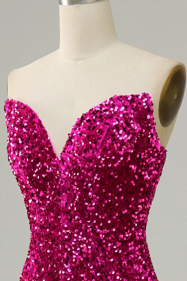 Fuchsia Sweetheart Neck Sequined Mermaid Prom Dress With Sweep Train Simple gentle atmospheric and unique design