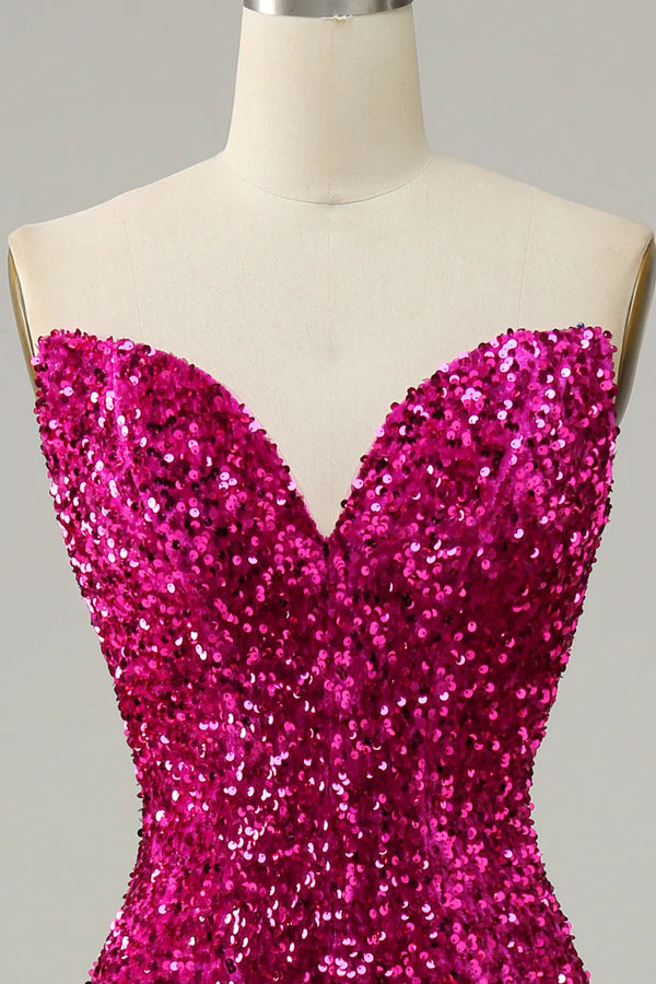 Fuchsia Sweetheart Neck Sequined Mermaid Prom Dress With Sweep Train Simple gentle atmospheric and unique design