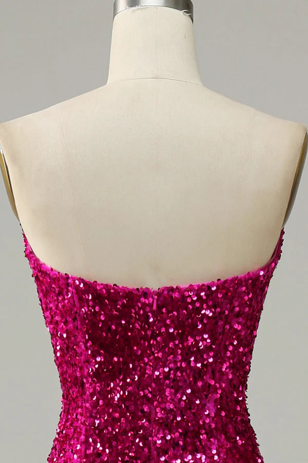 Fuchsia Sweetheart Neck Sequined Mermaid Prom Dress With Sweep Train Simple gentle atmospheric and unique design