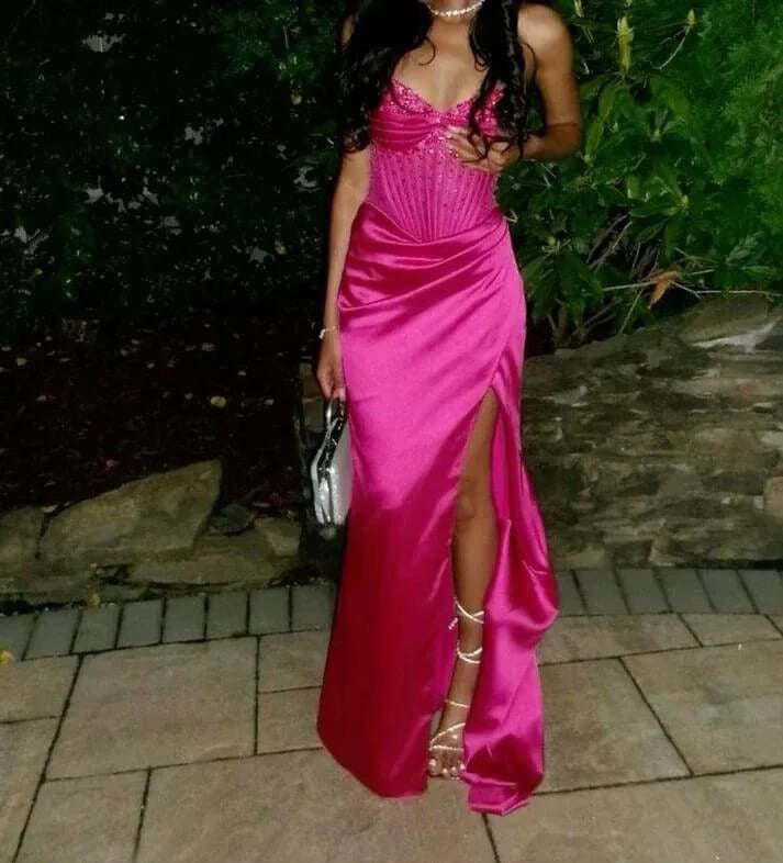 Fuchsia Sweetheart Prom Dress Mermaid Long Split Formal Gown simple gentle atmospheric and unique desi Bring summer colors to enhance whiteness